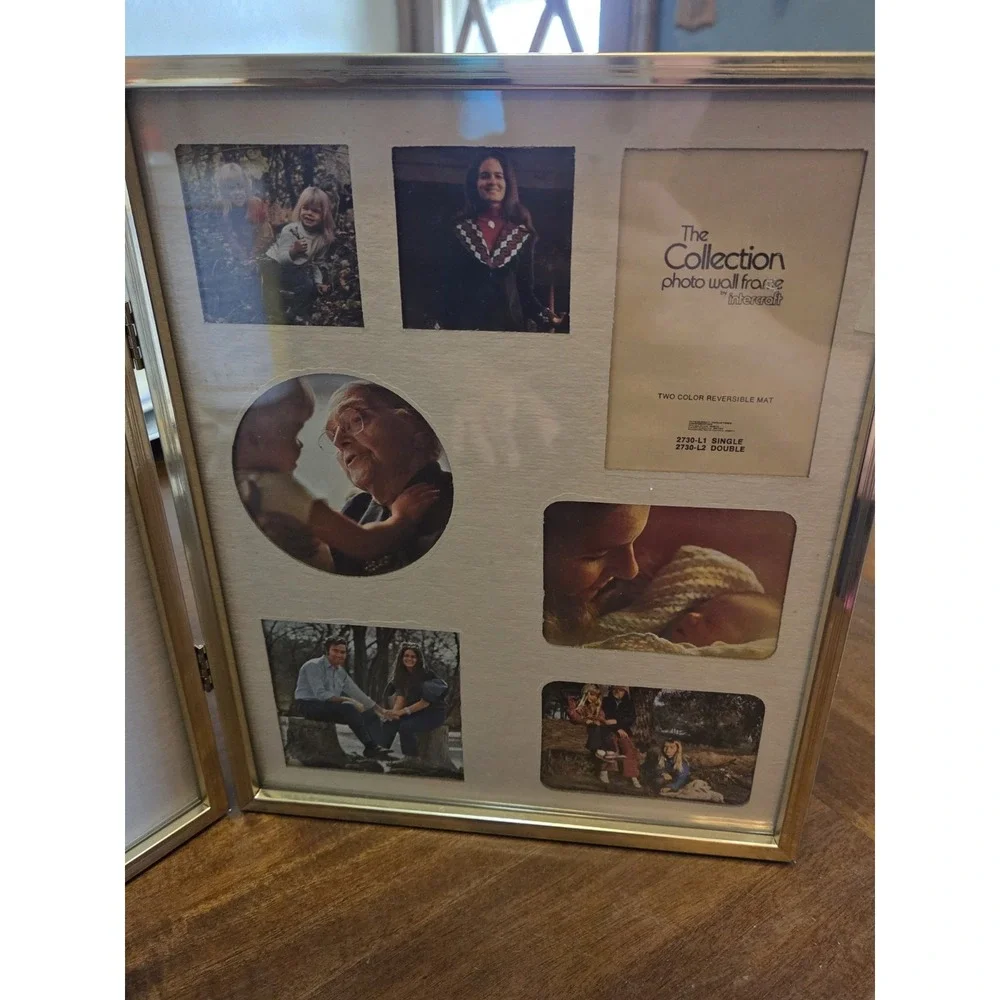 Vintage Bifold Multi Photo Frame Gold Tone